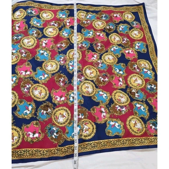 Square Womens Satin Scarf Equestrian Horses Baroque Old Money Euro Summer Luxury - Picture 4 of 5